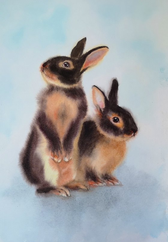 Two Tan Rabbits - pair of cute rabbits - bunny