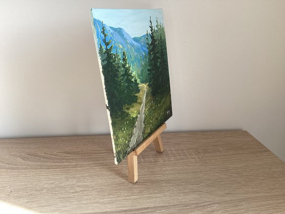 Forest Landscape Acrylic Painting Original Art Miniature 6 x 6