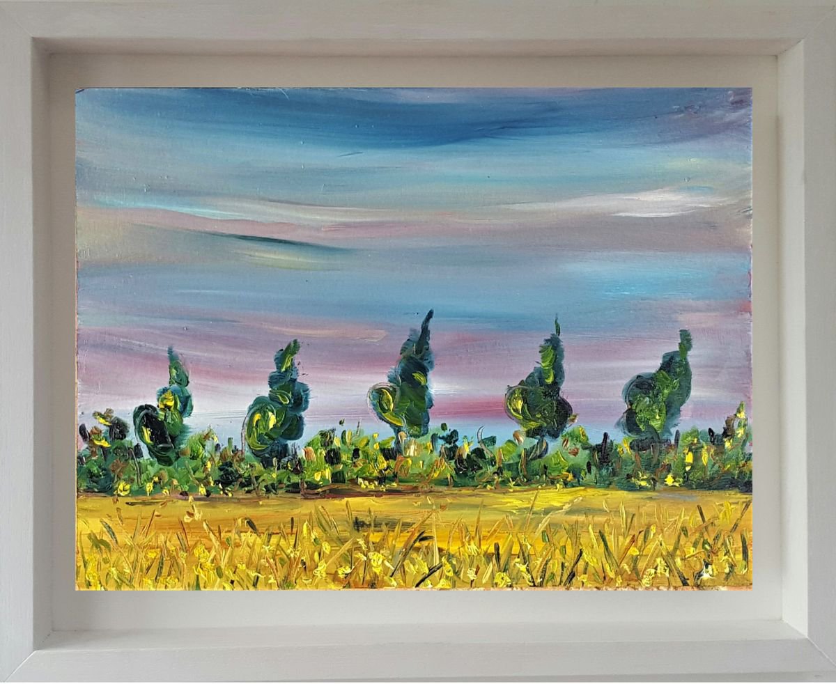 Sunset skies over Summer Fields & Green Trees by Niki Purcell - Irish Landscape Painting