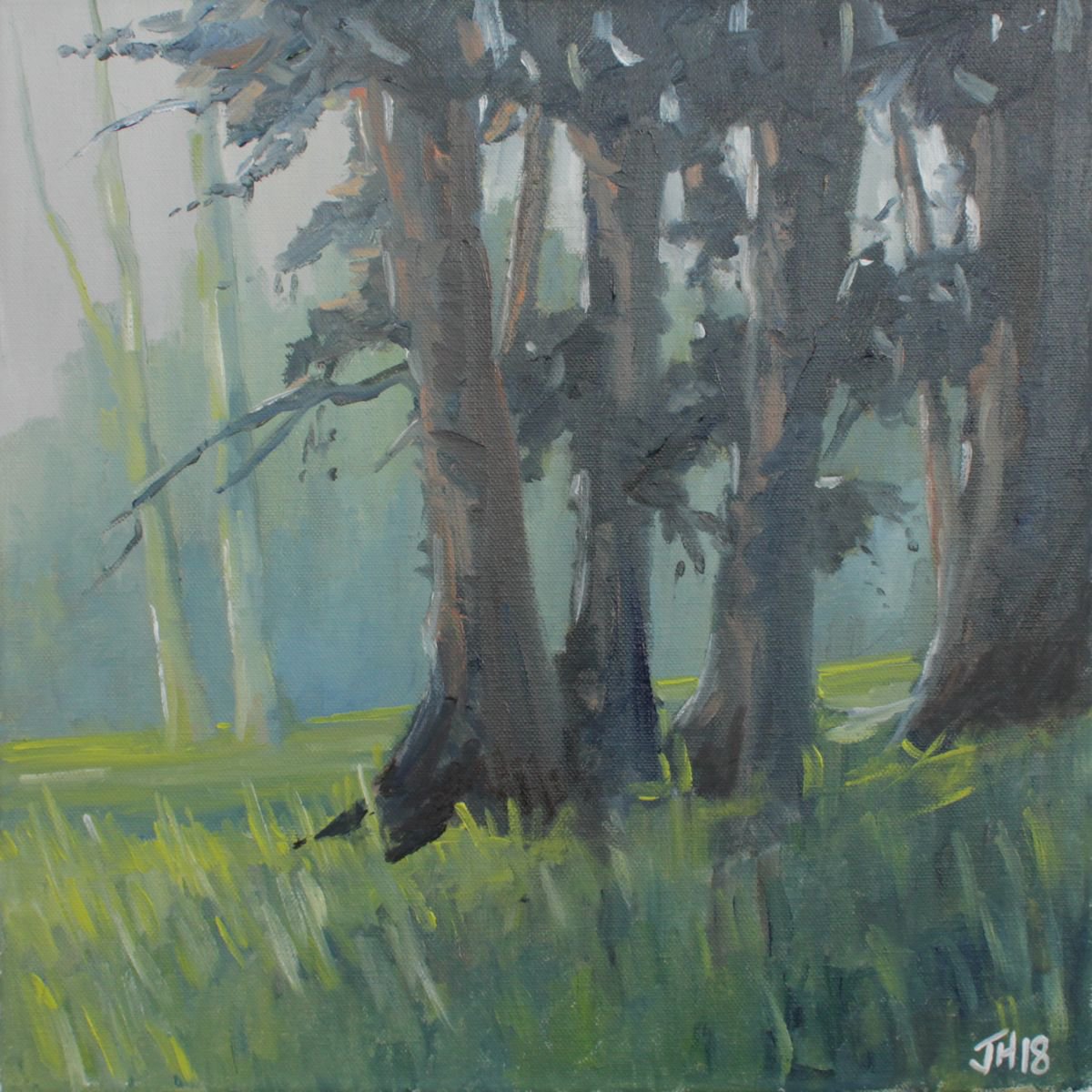 Impressionistic Landscape Oil Painting By John Halliday, 16 X 16, Through The Woods, Original Artwork