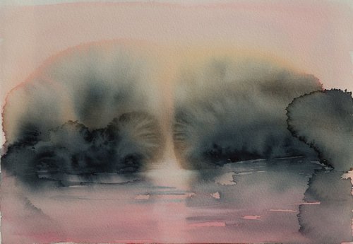 The lake 3 - SMALL SIZE WATERCOLOR  18X26cm by Fabienne Monestier
