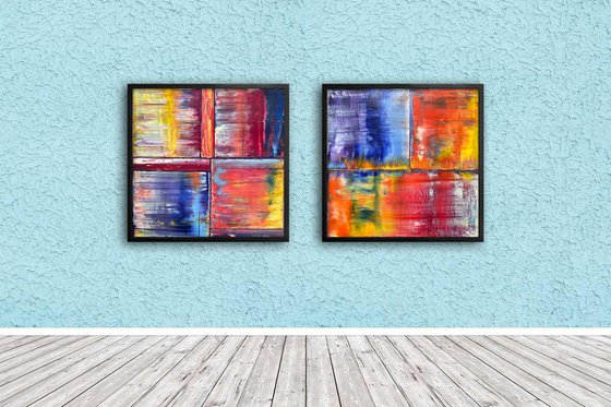 "Birds Of A Feather" - Save As A Series - Original PMS Abstract Diptych Oil Paintings On Plexiglass, Framed - 52" x 26"