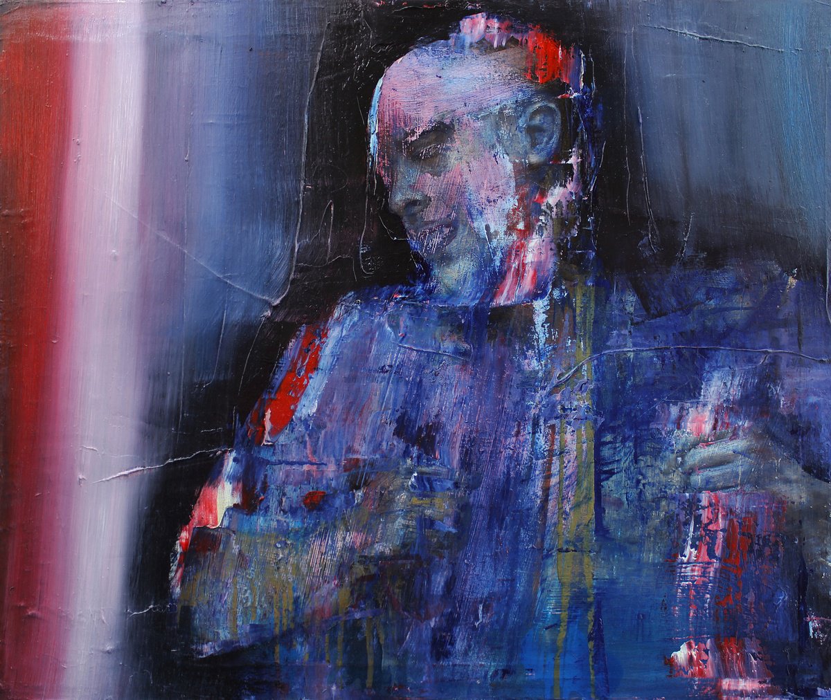 Expressive Portrait Oil Painting By Milos Hronec, 29 X 24", Let Me Go, Original Artwork