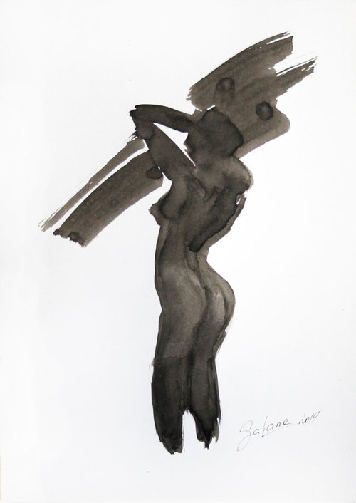 Nude Model 12. Sketch Ink /  ORIGINAL PAINTING by Salana Art Gallery
