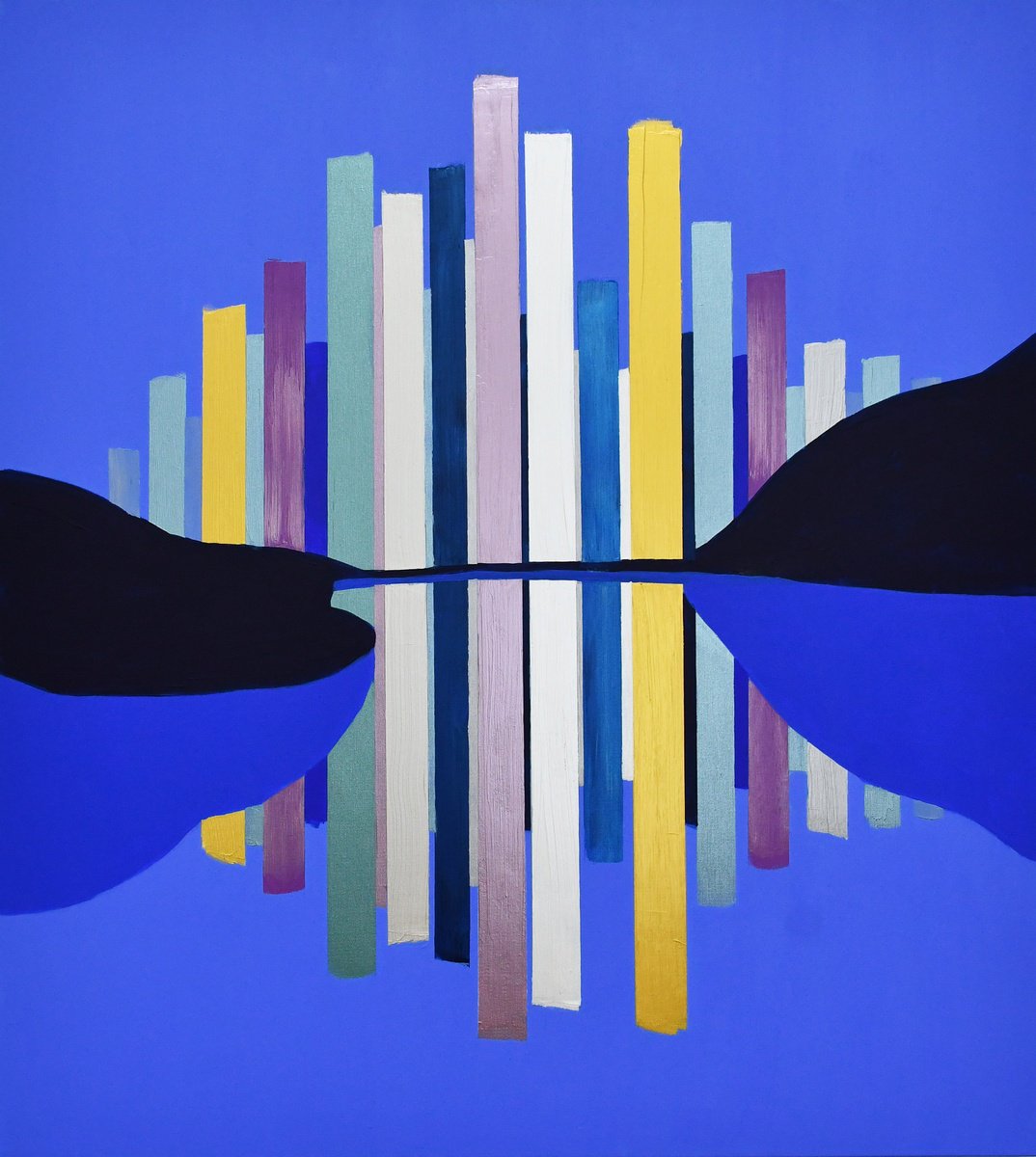 Geometric Cityscapes Acrylic Painting By Zeljka Paic, 35 X 39", Distance Ix, Original Artwork