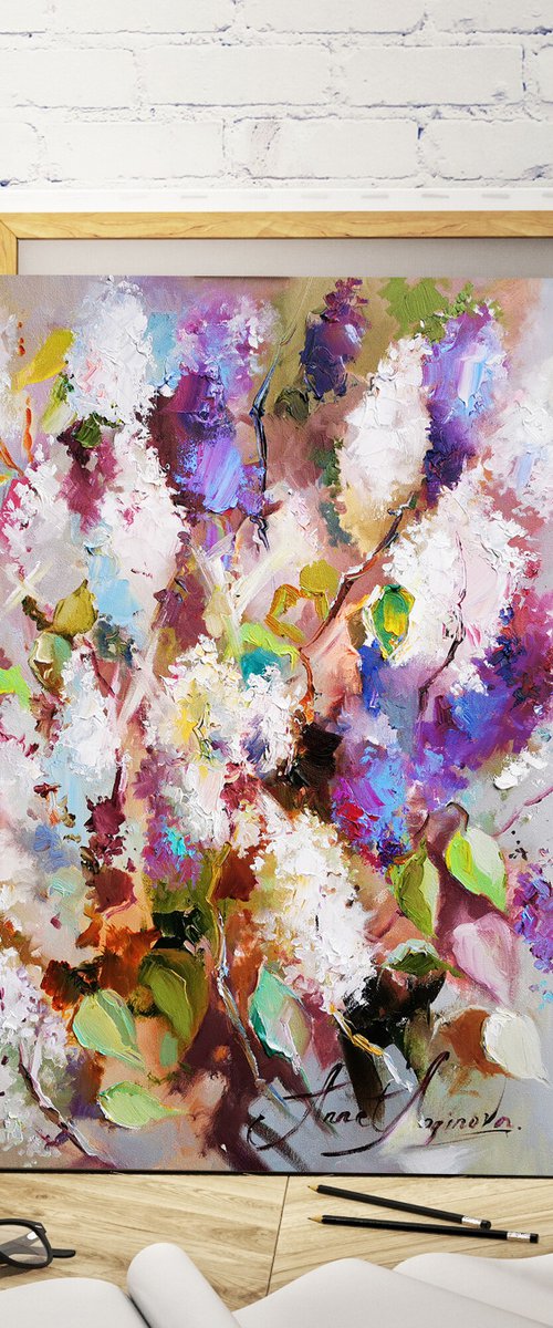 Lilac Floral painting Oil Painting Flower Artwork by Annet Loginova
