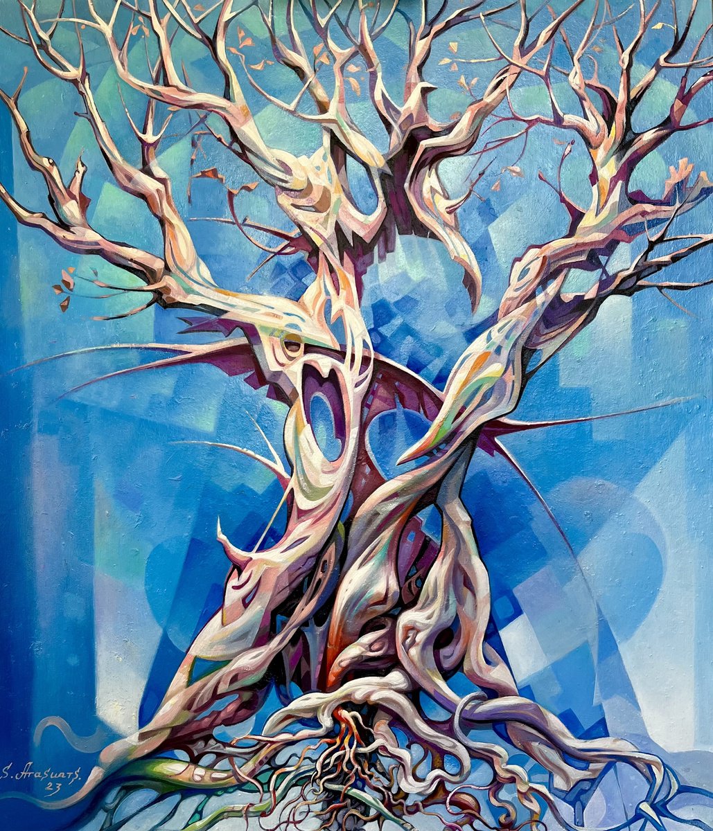 Expressive Landscape Oil Painting By Samvel Atasunc, 24 X 28", Once Upon A Time It Was A Young Bough-, Original Artwork