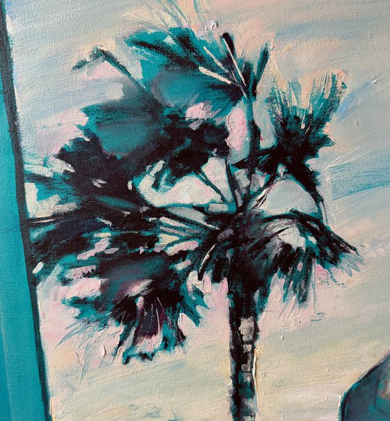 Sky is pink outside the window