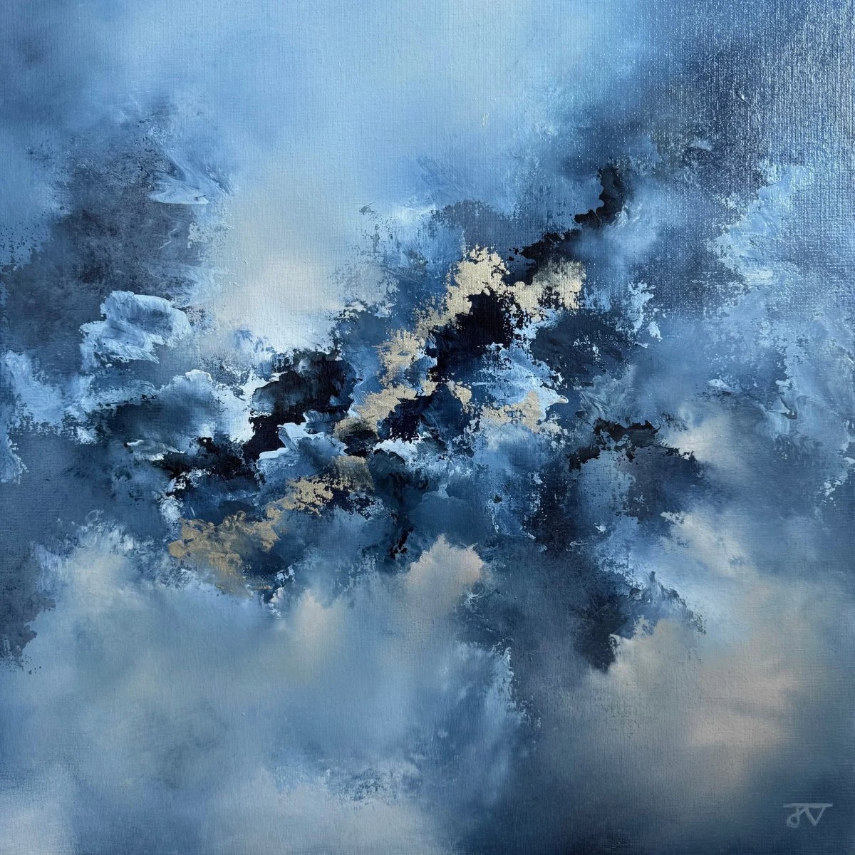 Abstract Oil Painting By Jaimie Volkaerts, 25 X 25, Walking With The Clouds, Original Artwork