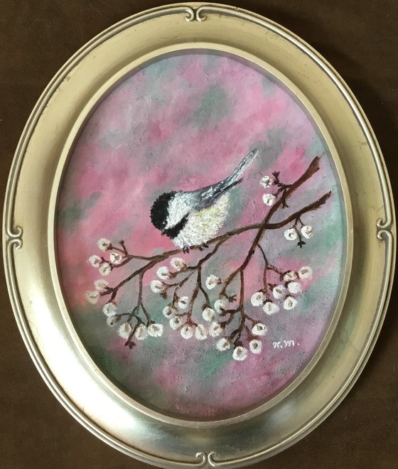 Chickadee # 41 - oval 10 X 8 oil (SOLD)