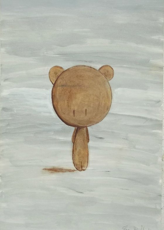 brown teddy bear on grey background