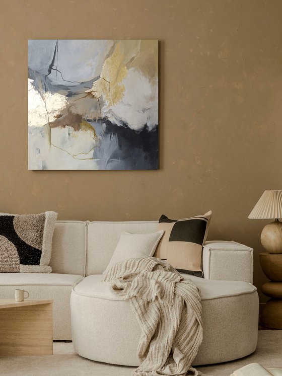 "Desert S" Beige gray gold abstract ac art