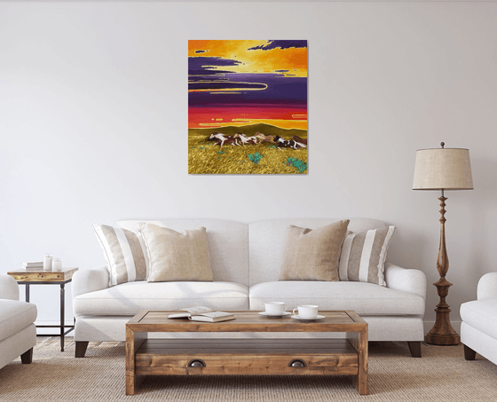 Horses. Sunset