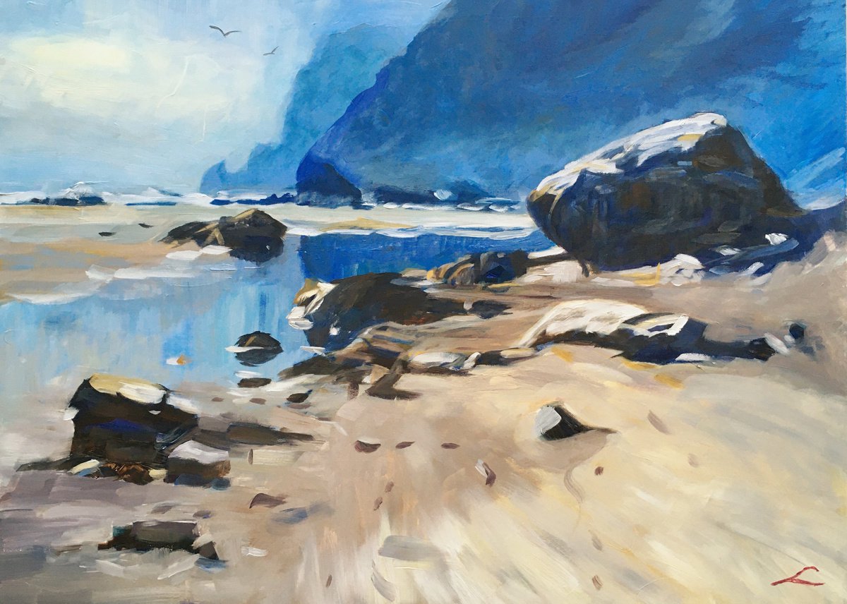 Beach And Rocks 2 By Elena Sokolova, 31 X 24, Artwork For Sale On Artfinder