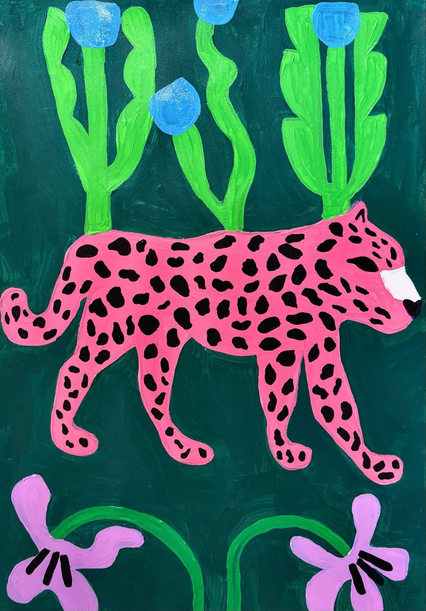 Urban And Pop Animal Acrylic Painting By Aurora Camaiani, 14 X 20, My Leopard, Original Artwork