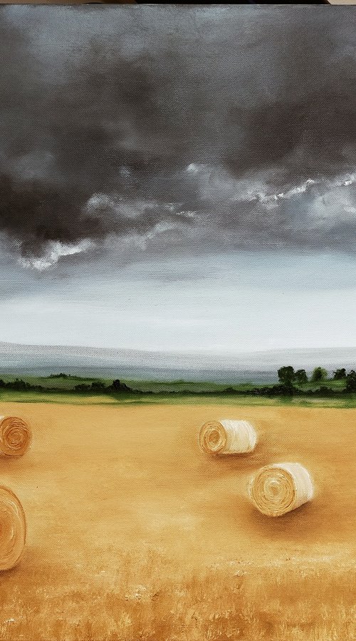 End of Harvest, Hay Bales by Nella Alao