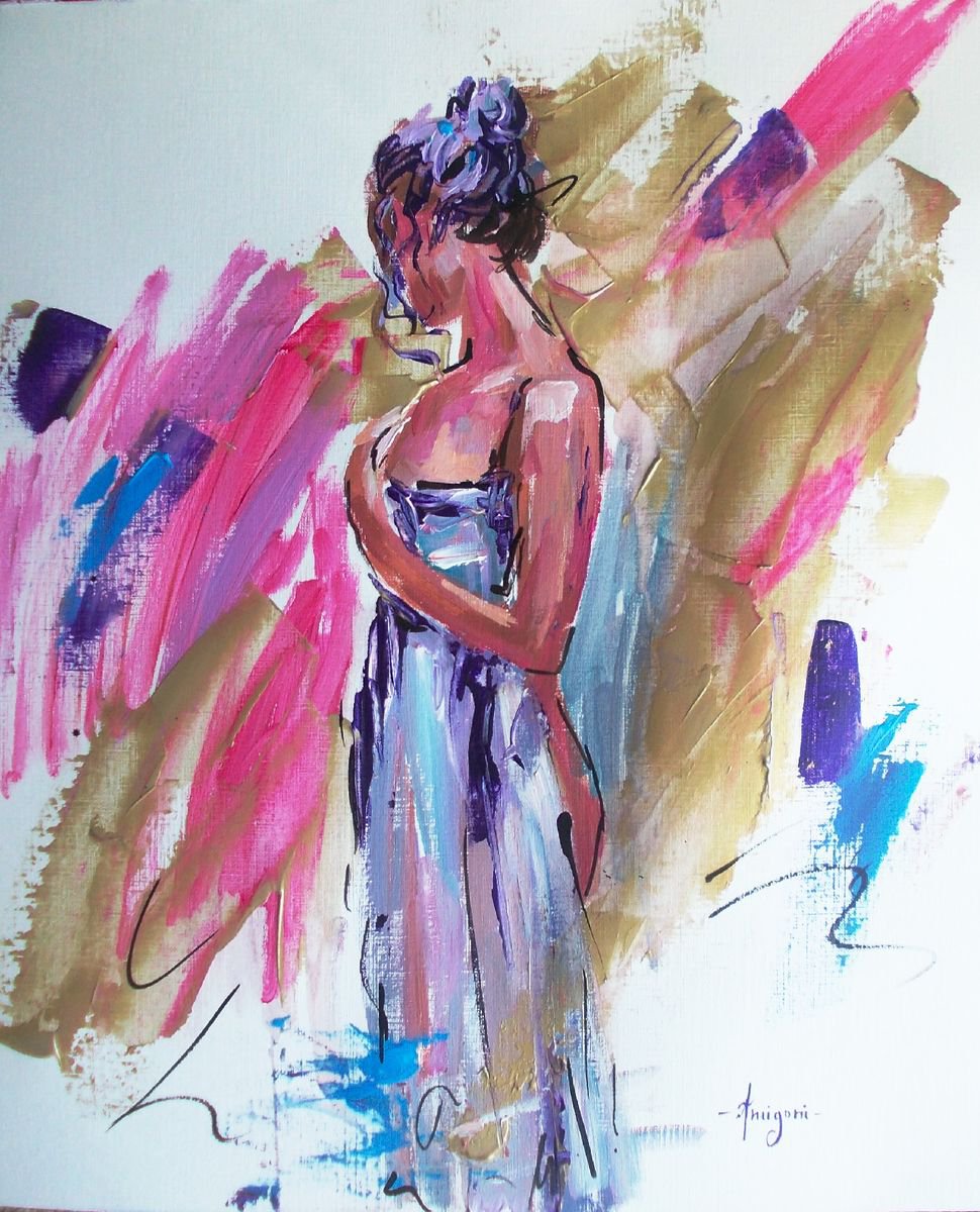 Woman Acrylic Painting on Paper by Antigoni Tziora
