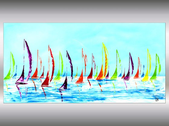 Happy Mess- Abstract- Colourfull Sailboat Painting- Large Acrylic Art Canvas Wart Art Ready to hang