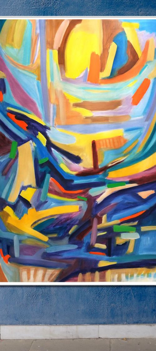Le Soleil (The Sun) 43.3 H x29.1 W inches | Large &Colourful abstract | by Celine Baliguian
