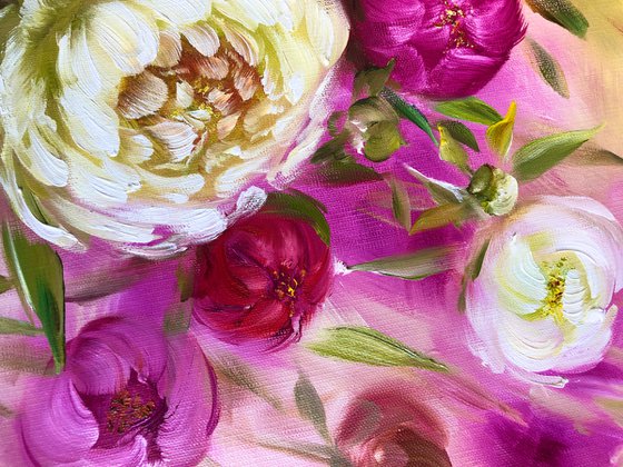 PEERING INTO THE SUMMER - Peonies. Pink flowers. Bright petals. Macro flowers. Floral decor. Summer flowers. Bedroom decoration.