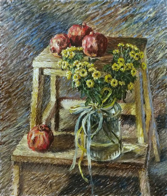 Still life with dried pomegranates