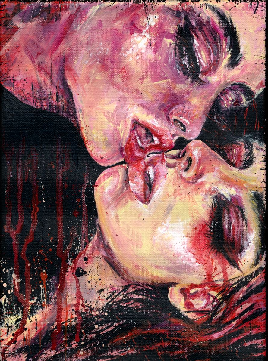 Expressive Portrait Acrylic Painting By Doriana Popa, 9 X 12, Connected, Original Artwork