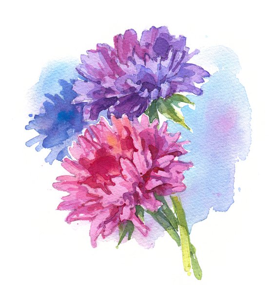 "Asters" original watercolor artwork