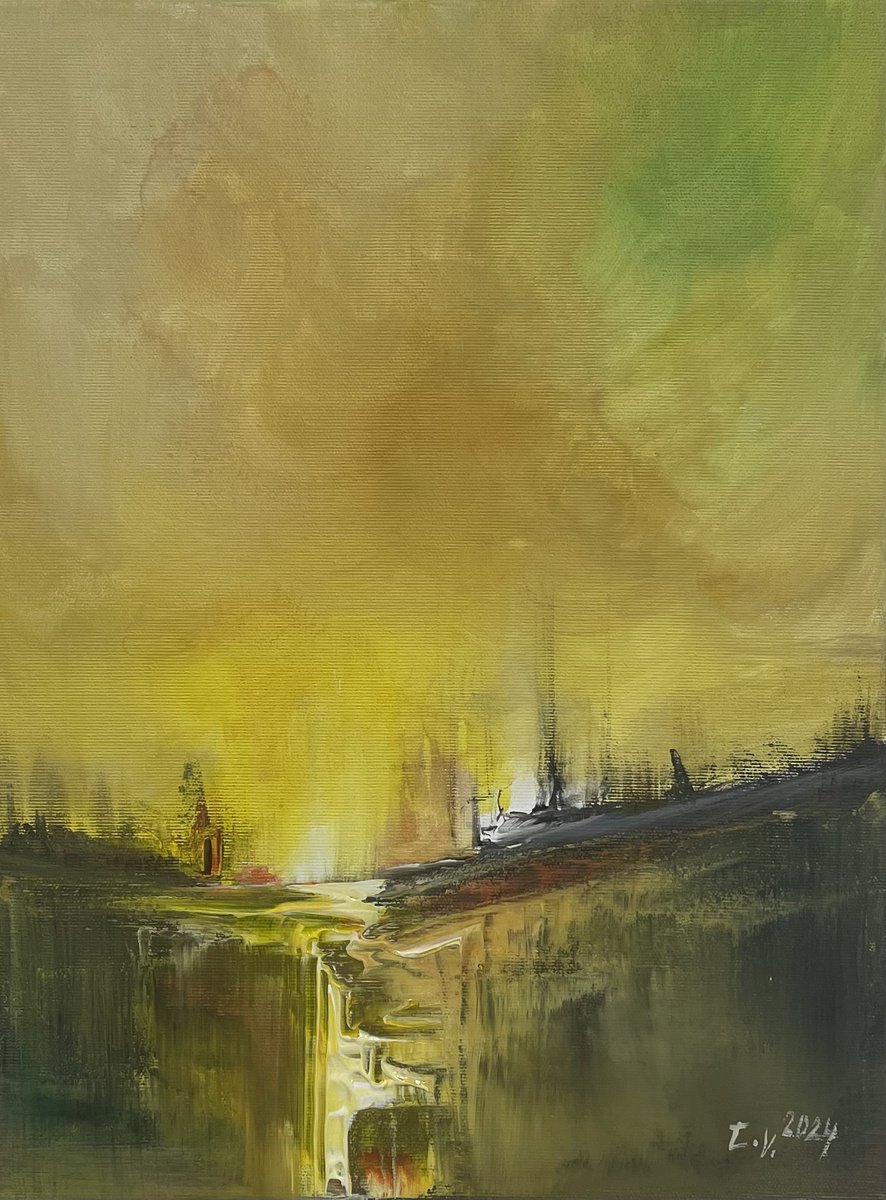 Impressionistic Landscape Acrylic Painting By Timea Valsami, 12 X 16", Golden Sunrise, Original Artwork