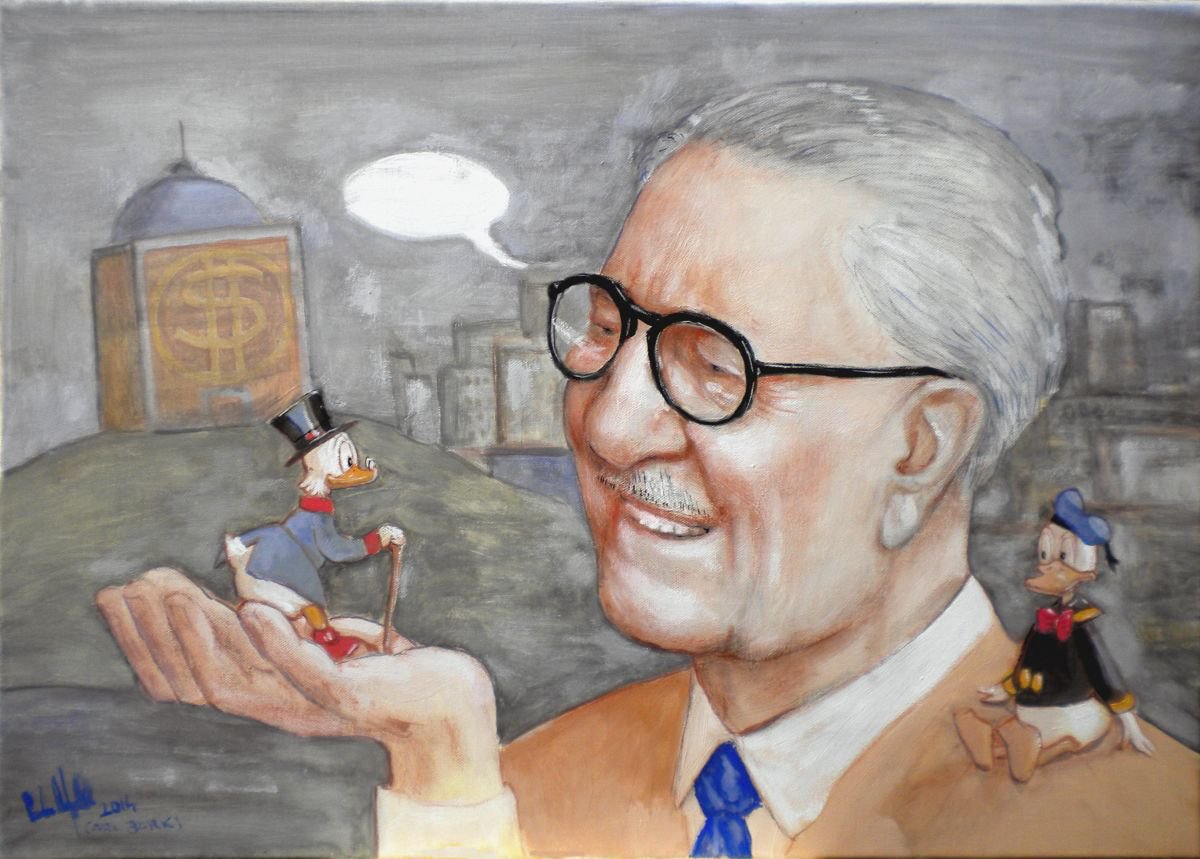 Illustrative Portrait Painting By Paolo Beneforti, 24 X 16", Hommage To Carl Barks, Original Artwork