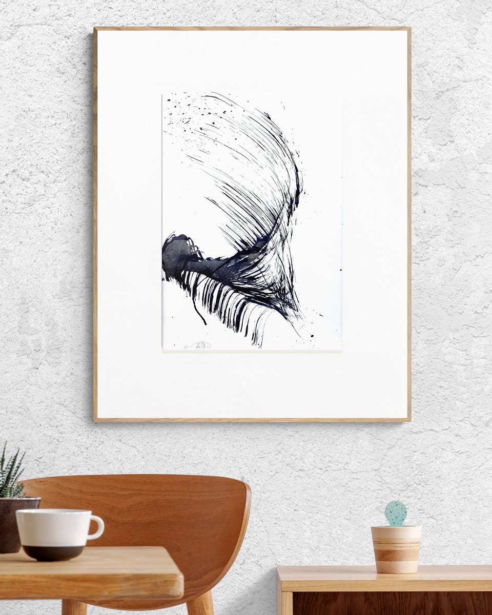 Graphic Abstract Acrylic Painting By Roberta Cervelli, 17 X 24", Suspended Time, Original Artwork