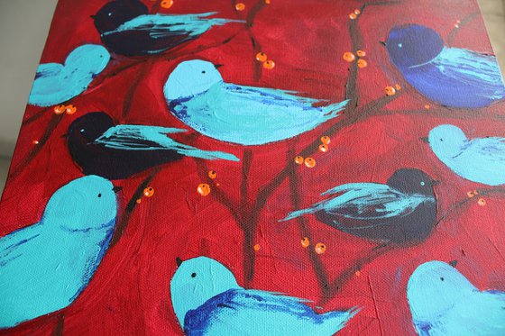 Blue Birds on a Tree painting