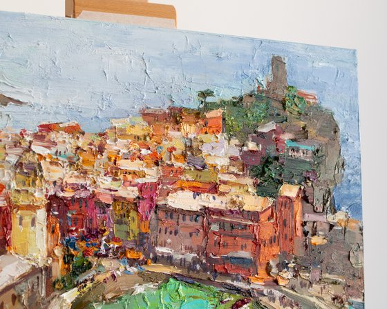 Vernazza Cinque Terre iItaly - Original impasto landscape painting textured Oil painting Italy wall art