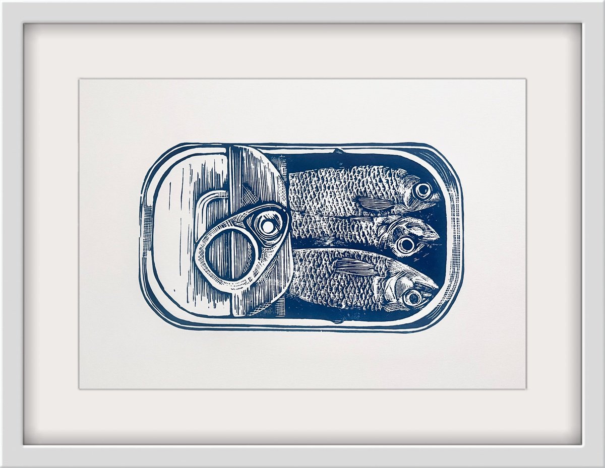 Tin of Sardines Linocut (Unframed) by Amy Cundall