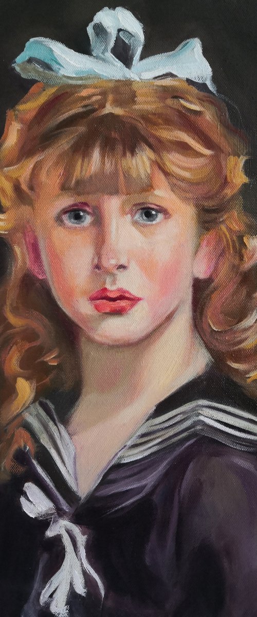 Portrait of a little girl with bow in her hair by Jane Lantsman