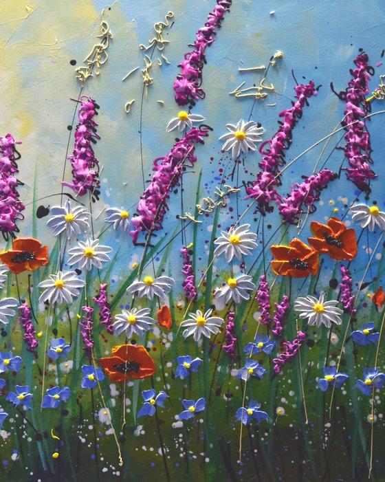 Summer Blooming - Extra Large Textured Wildflower Meadow Painting