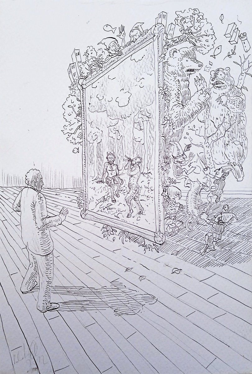 Illustrative Landscape Ink Drawing By Paolo Beneforti, 6 X 9", Behind It - 3, Original Artwork