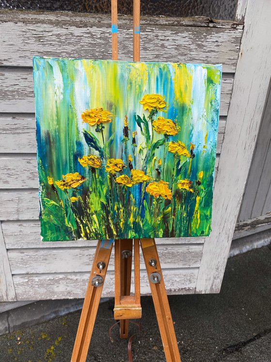 Yellow dandelions at the meadow