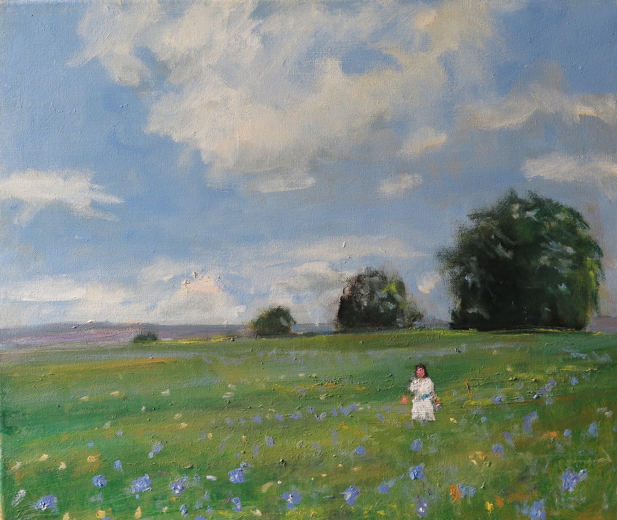 Impressionistic Landscape Oil Painting By Malcolm Ludvigsen, 24 X 20", Meadow Cranesbills, Original Artwork