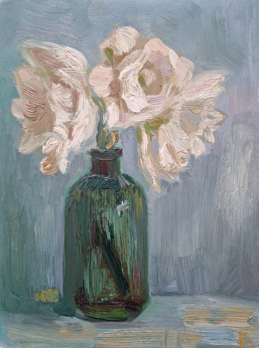 Impressionistic Botanical Oil Painting By Olena Kolotova, 12 X 16", Still-Life "Amaryllis", Original Artwork