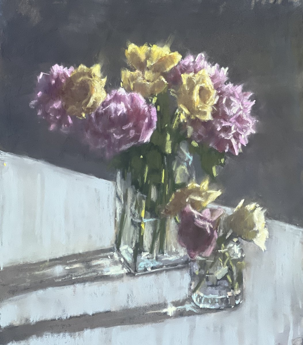 Impressionistic Botanical Pastel Drawing By Louise Gillard, 11 X 12", Roses, Original Artwork