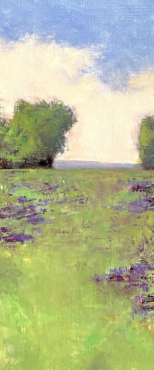 Lavender Field 221015, tree and flower field impressionist landscape painting by Don Bishop