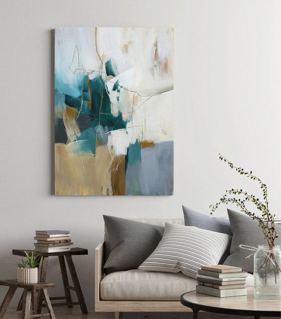 "Melody 4" Abstract teal gray brown art
