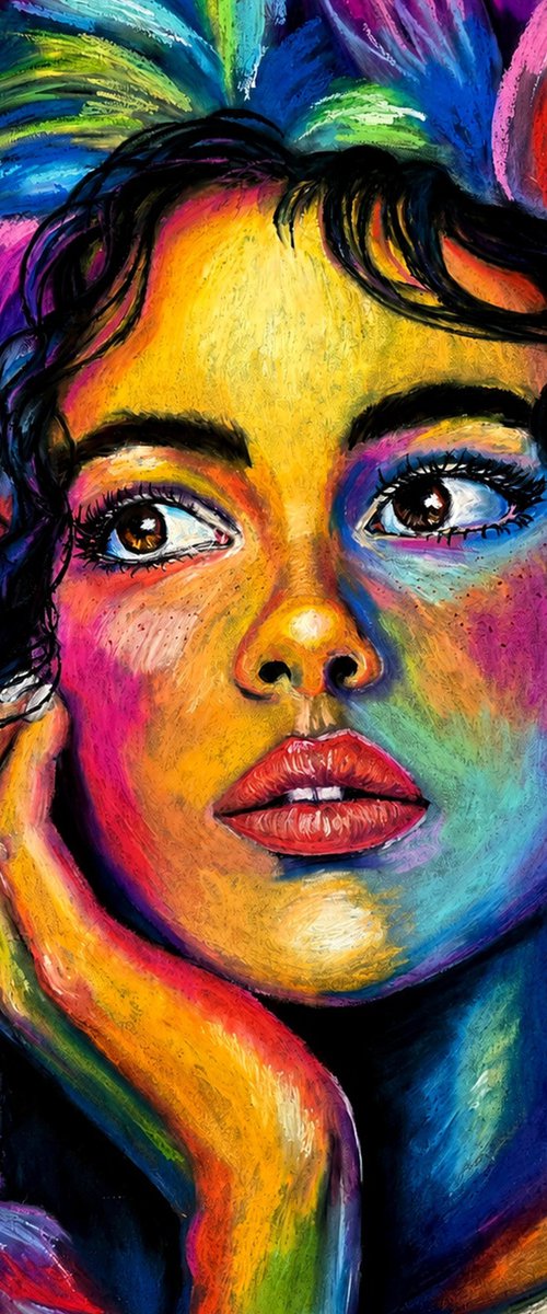 Astral Garden - Rainbow Floral Woman Portrait by Olga Buzdalova