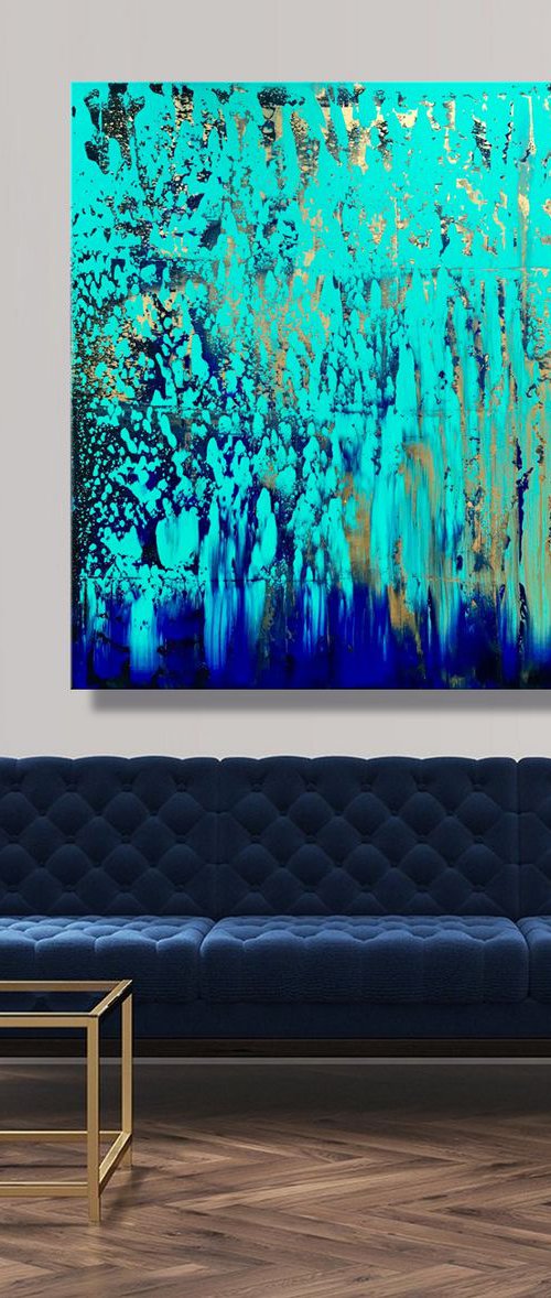 Golden Mirage - XL LARGE,  ABSTRACT ART – EXPRESSIONS OF ENERGY AND LIGHT. READY TO HANG! by Julijana Ravbar