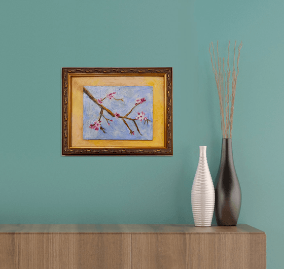 Awesome cherry blossoms original oil painting gorgeous gold frame