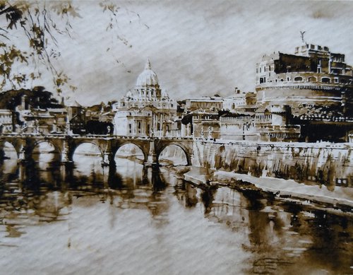 Rome miniature #4. Original watercolour and ink painting by Yury Klyan