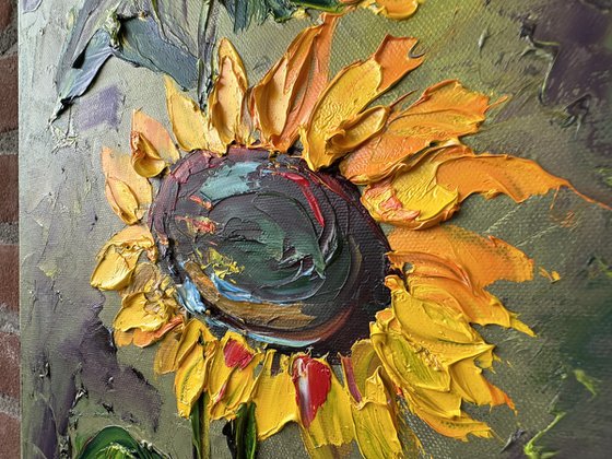Sunflower impasto art