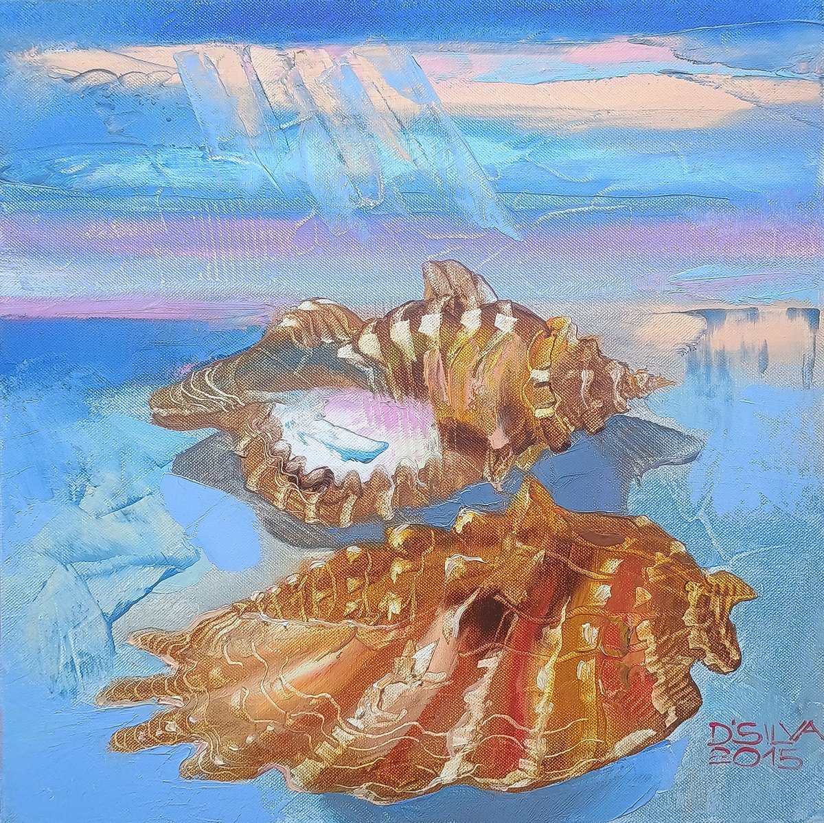 Photorealistic Landscape Oil Painting By Silvija Drebickaite, 16 X 16", Together By The Sea, Original Artwork