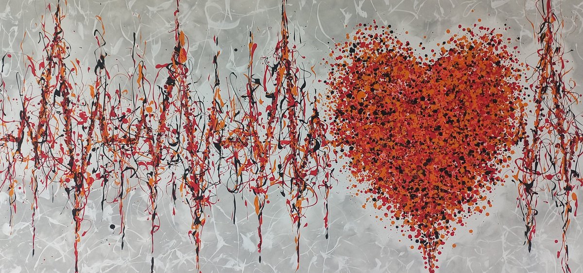 Abstract Acrylic Painting By Max Yaskin, 84 X 42", Heart 3 By M.y., Original Artwork