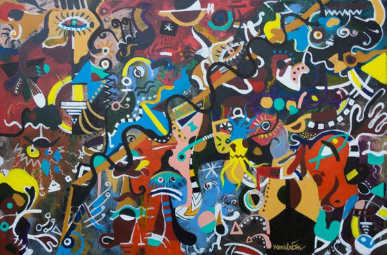 In The Meantime, Originalabstract painting inspired by Joan Miro, Wall art, Ready to hang